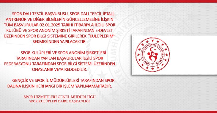 Spor Dalı Tescil İŞlemleri