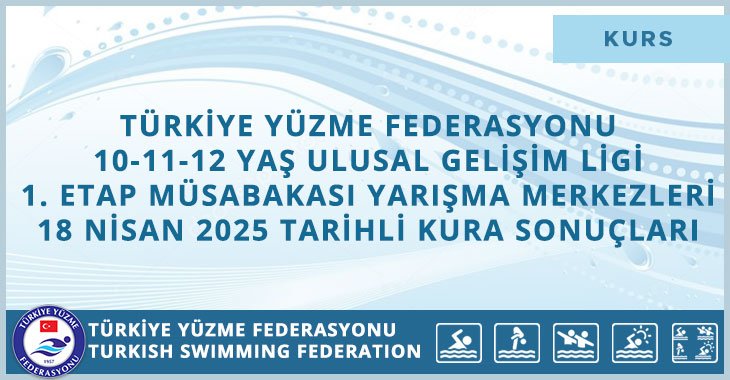TÜRKİYE YÜZME FEDERASYONU 10-11-12 YAŞ ULUSAL GELİŞİM LİGİ 2. ETAP MÜSABAKASI YARIŞMA MERKEZLERİ KURA SONUÇLARI
