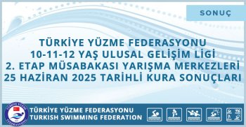 TÜRKİYE YÜZME FEDERASYONU 10-11-12 YAŞ ULUSAL GELİŞİM LİGİ 2. ETAP MÜSABAKASI YARIŞMA MERKEZLERİ KURA SONUÇLARI
