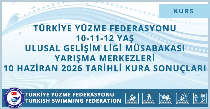 TÜRKİYE YÜZME FEDERASYONU 10-11-12 YAŞ ULUSAL GELİŞİM LİGİ MÜSABAKASI YARIŞMA MERKEZLERİ 10 HAZİRAN 2026 TARİHLİ KURA SONUÇLARI